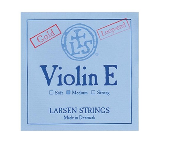 Larsen Strings Violin Strings E, Goldplate Ball, Medium 4/4 Size