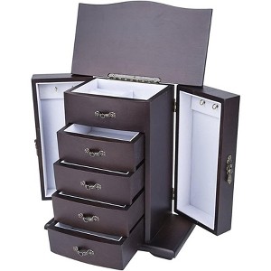 Lift Top Cherry Wooden Jewelry Box Organizer in Brown- HomeItUsa - 1 of 1