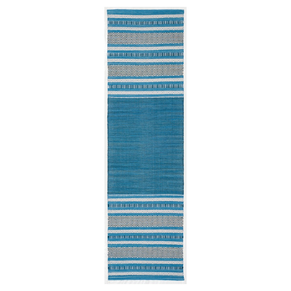 2'3inx8' Runner Blue/Gray Stripe Woven - Safavieh