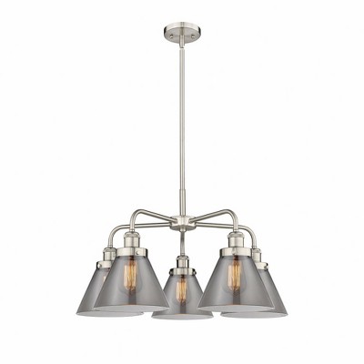 Cone - 5 Light Stem Hung Chandelier In Art Deco Style-15 Inches Tall and 25.75 Inches Wide