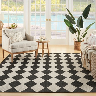 Positano Black and White Diamond 8' x 10' Outdoor Rug
