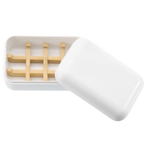 Unique Bargains Bamboo Fiber Self-Draining Soap Holder with Lid - 1 of 4