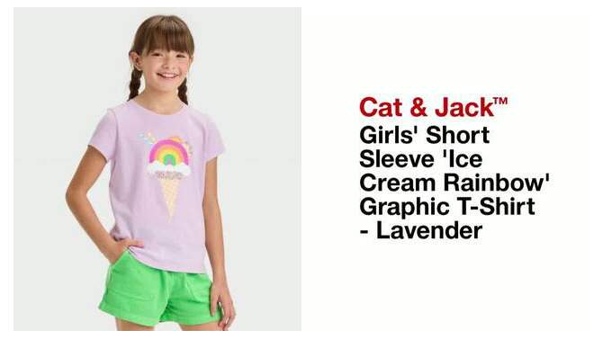 Girls&#39; Short Sleeve &#39;Ice Cream Rainbow&#39; Graphic T-Shirt - Cat &#38; Jack&#8482; Lavender, 2 of 5, play video