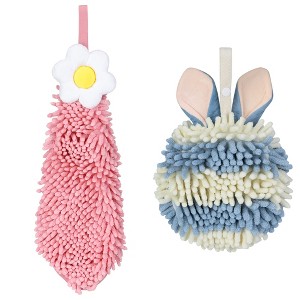 REGALWOVEN 2 Packs Soft Absorbent Flower and Rabbit Shape Decorative Chenille Hand Towel for Bathroom 6" x 15"/7" x 7" - 1 of 4