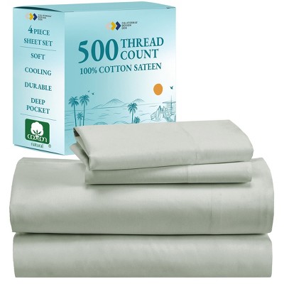 Luxury 500 Thread Count Bed Sheets Set - 100% Cotton Sateen Sheets Set, Soft, Cool & Breathable, Deep Pocket by California Design Den