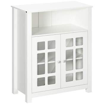 HOMCOM Kitchen Cabinet, Storage Cabinet, Sideboard Buffet Cabinet with Double Glass Doors for Kitchen, Living Room, White