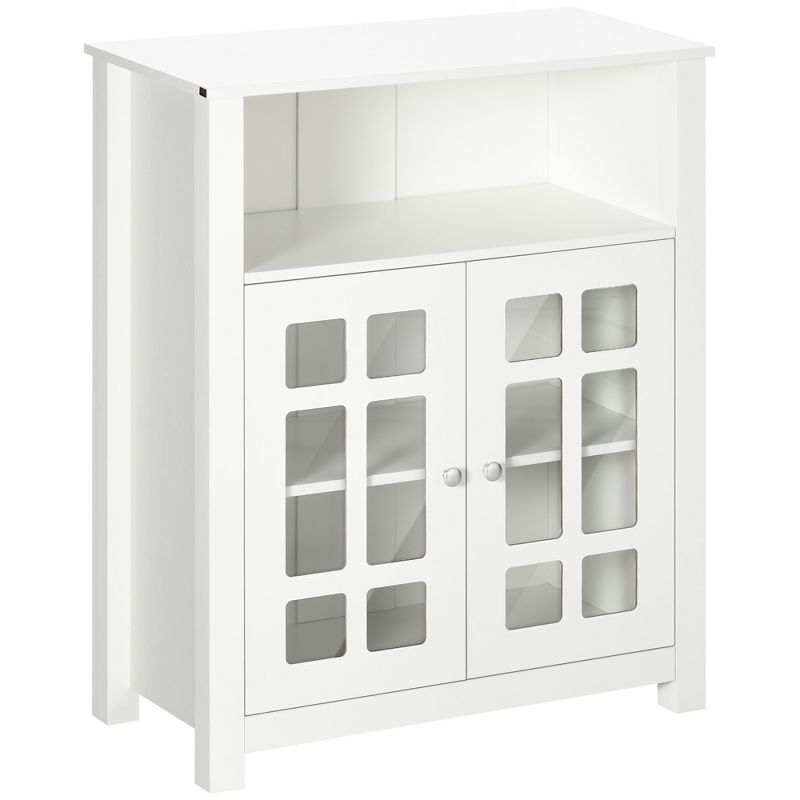 HOMCOM Kitchen Cabinet, Storage Cabinet, Sideboard Buffet Cabinet with Double Glass Doors for Kitchen, Living Room, White, 1 of 7