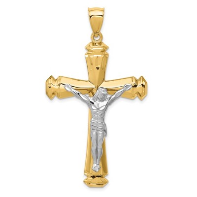 Black Bow Jewelry Men's 14k Two Tone Gold Satin or Polished Crucifix Pendant, 31 x 56mm