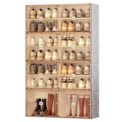 Portable Shoe Cabinet, Shoe Rack For Living Room Entryway, Stackable Storage Organizer Cabinet With 2 Columns 8 Floors 14 Compartments
