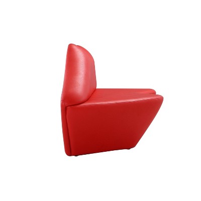 Red Faux Leather Armless Loveseat with Wood Frame