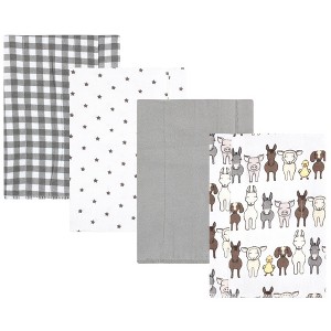 Hudson Baby Cotton Flannel Burp Cloths, Farm Friends Grey 4-Pack, One Size - 1 of 4