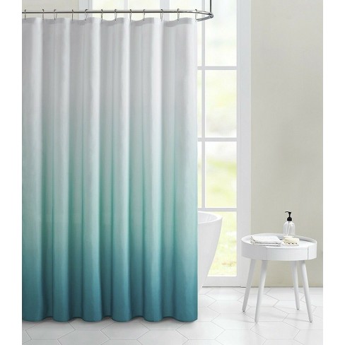 Teal and white shower shop curtain