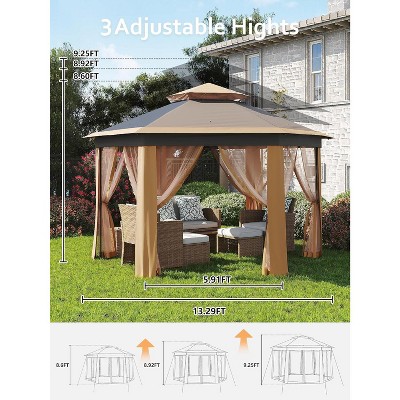 Garvee 13×13 FT Hexagonal Instant Pop‑Up Gazebo Screen Tent with Mosquito Netting – 6‑Sided UV‑Resistant Steel Frame Outdoor Canopy