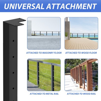 Black Metal DIY Cable Railing System Kit for Deck, Perfect for Modern Outdoor Spaces