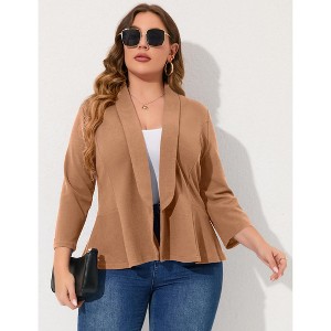 YESFASHION Women Plus Size Casual Blazer Open Front Long Sleeve Work Office Cardigan Jackets - 1 of 3