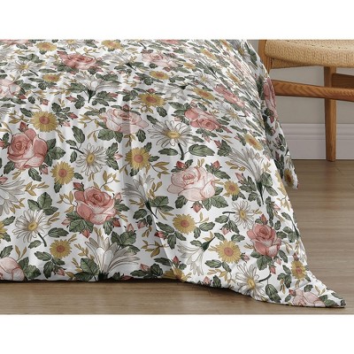 Sweet Jojo Designs Girl Full/Queen Comforter Bedding Set Vintage Floral Pink Green and Yellow 3pc. — фото 6
