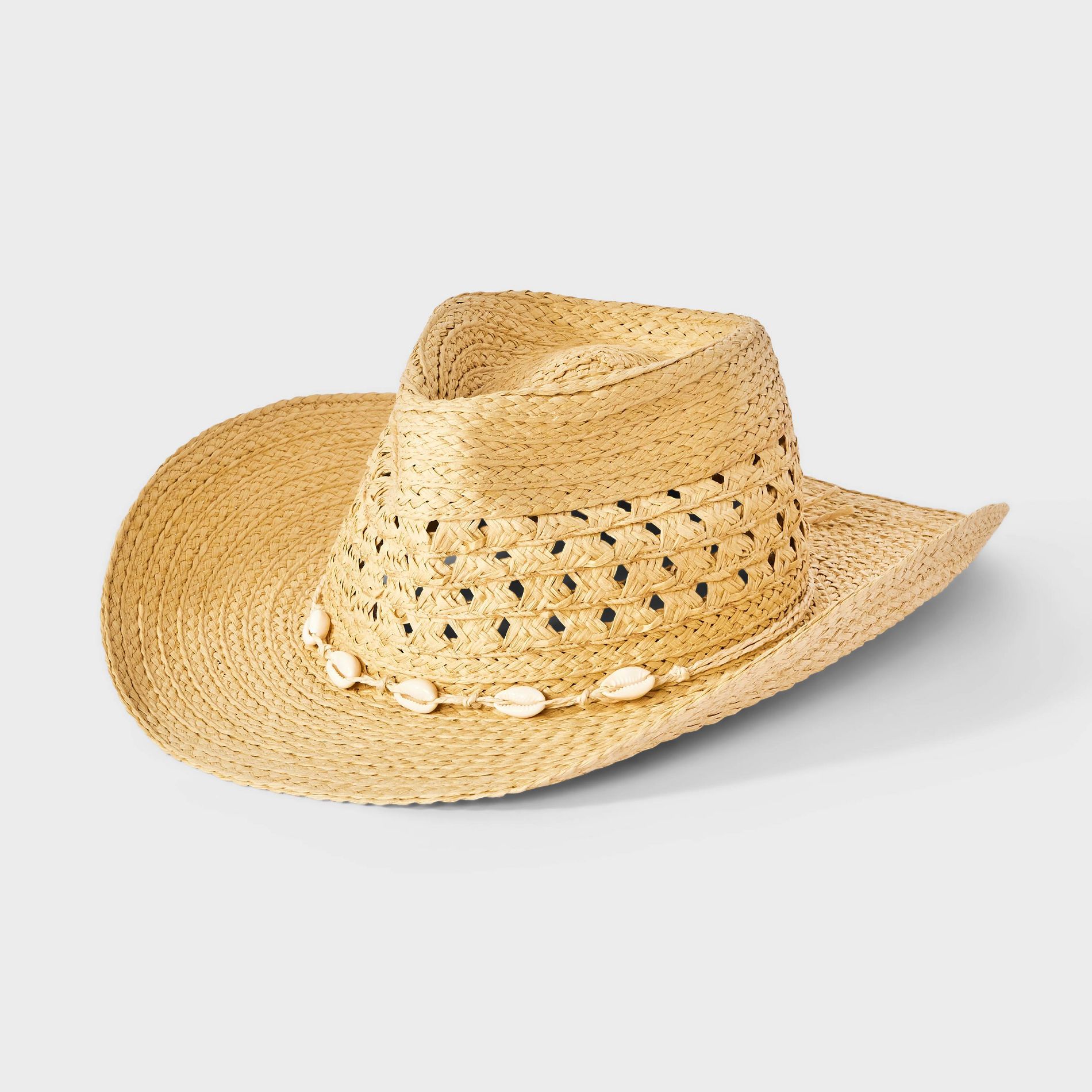 Girls' Paper Straw Cowboy Hat with Seashell Band - art class™