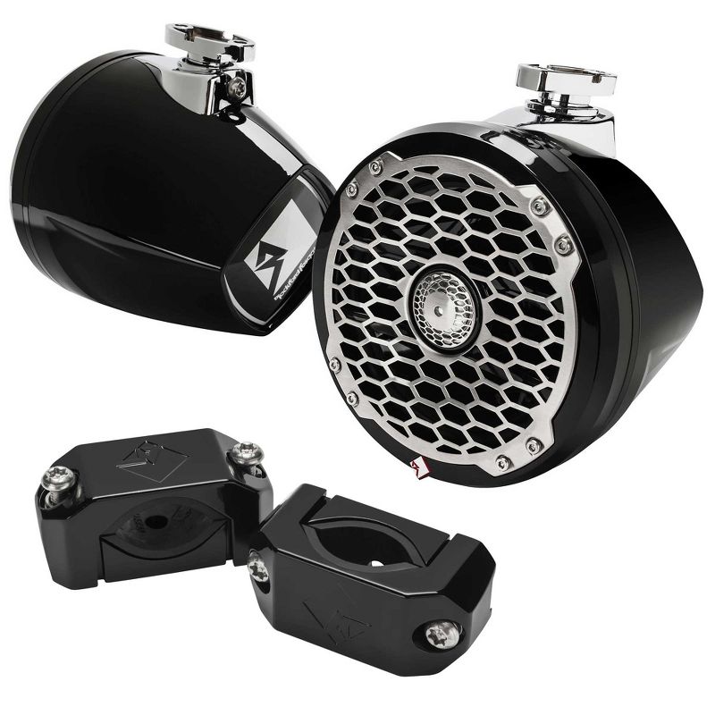 Rockford Fosgate PM2652W-MB Pair Punch 6.5" Moto-Can Speaker - Black with PM-CL2B Black Motorsport Can Clamps, 1 of 6