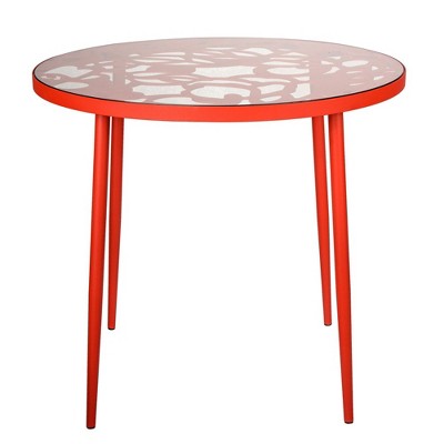 LeisureMod Devon Tree Design Glass Top Aluminum Base Indoor Outdoor Bistro Dining Table
