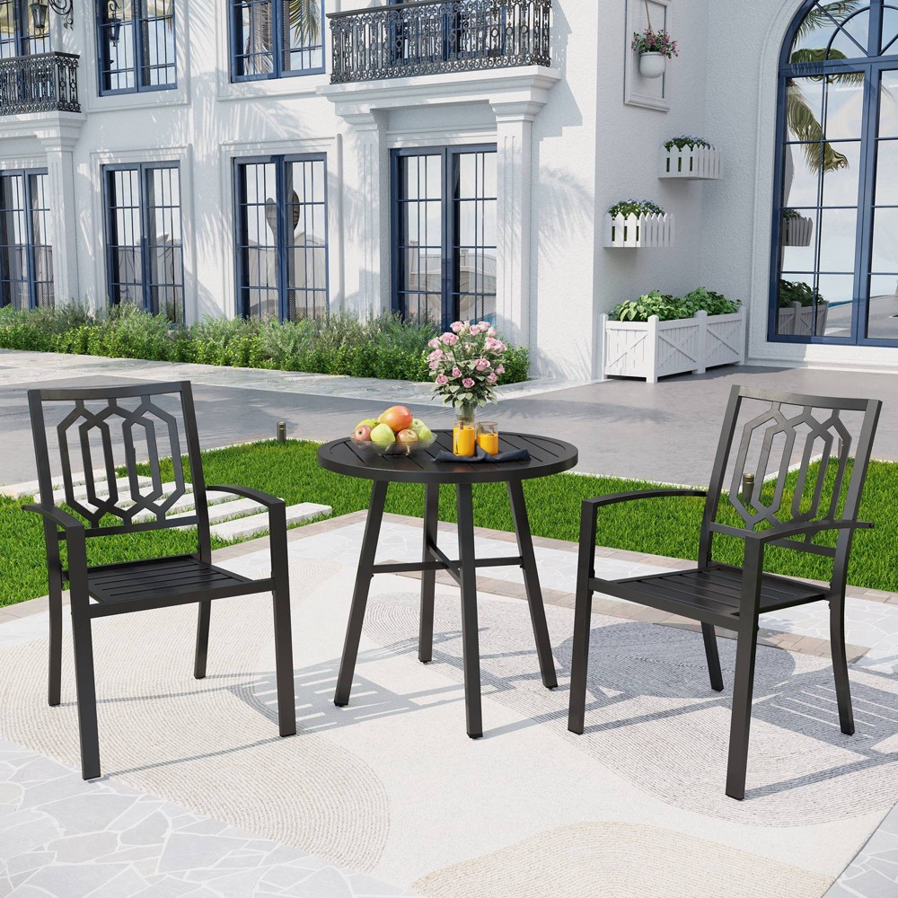 Photos - Garden Furniture 3pc Metal Table & Chairs - Black - Captiva Designs