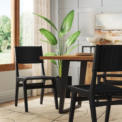 Ceylon Woven Dining Chair Black (KD) - Threshold™: Rubberwood Frame, Metal Hardware, Armless Design