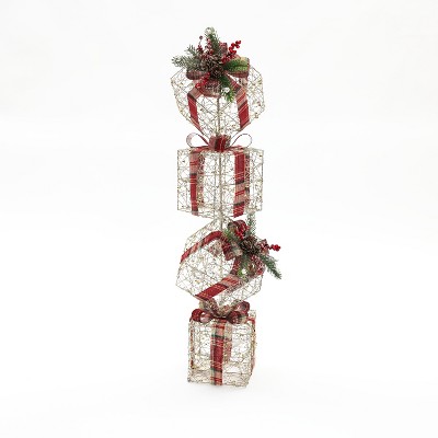 LuxenHome Champagne Gold Gift Boxes Holiday Decoration with Battery-Operated Lights Multicolored