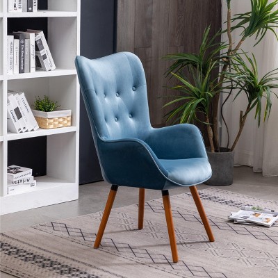 Elegant Brown Velvet Wingback Barrel Accent Chair with Oak Finish