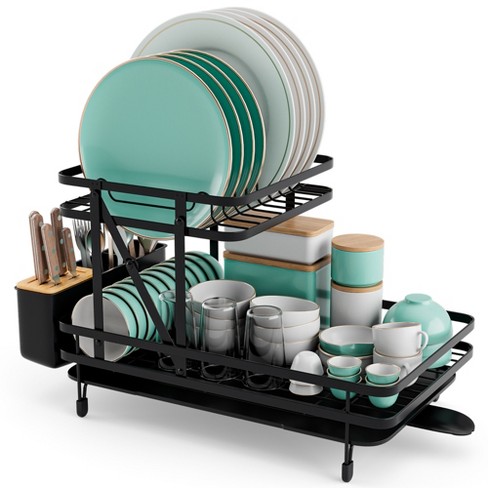 Costway Dish Drying Rack Collapsible 2 Tier Dish Rack and Drainboard Set  Kitchen Counter