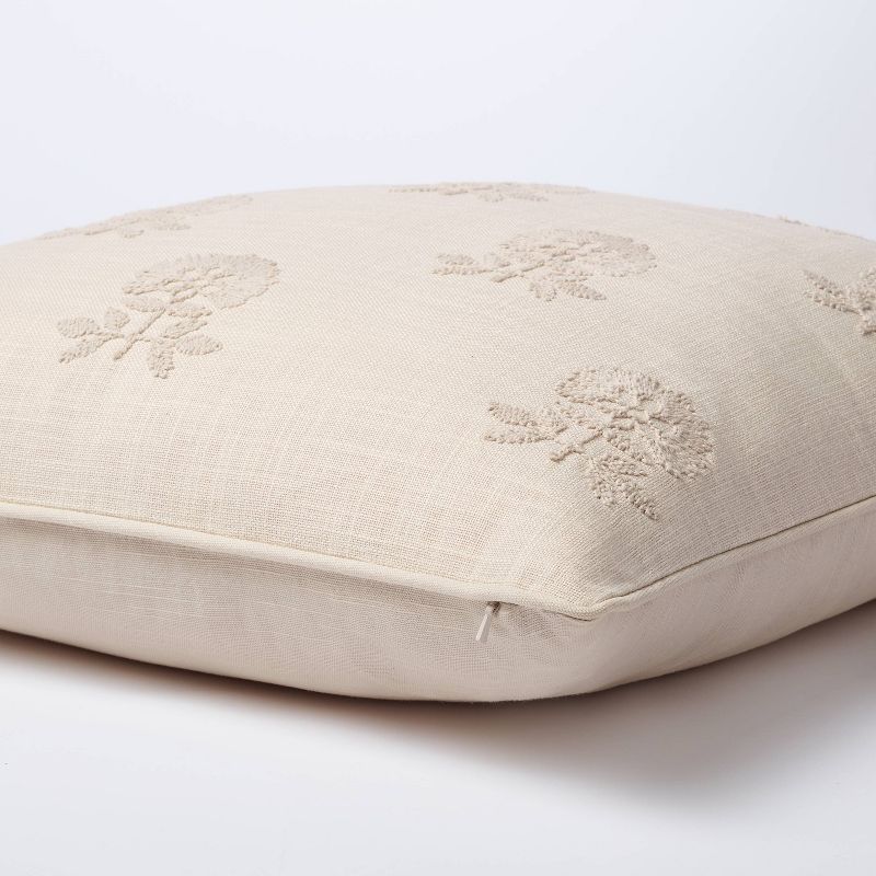 Square Embroidered Floral Decorative Throw Pillow Light Beige - Threshold&#8482; designed with Studio McGee, 5 of 13