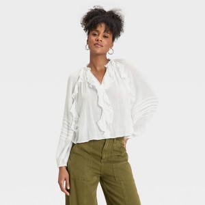 Women's Balloon Long Sleeve V-Neck Blouse - Universal Thread™ - 1 of 3
