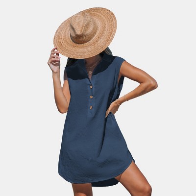 Women's Pure Cotton Button-Down Beach Cover-Up Dress - Cupshe