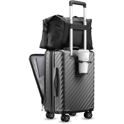 LUGGEX Carry On Luggage with Cup Holder, Expandable PC Hard Shell Suitcase, 2-Piece (20/Tote), Gunmetal