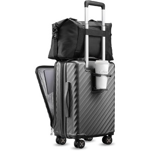 LUGGEX Carry On Luggage with Cup Holder, Expandable PC Hard Shell Suitcase, 2-Piece (20/Tote), Gunmetal - 1 of 4