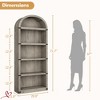 5 Shelf Arched Bookshelf Bookcase Tall Bookcase Farmhouse Display Storage Rack Wooden Bookshelves - 2 of 4
