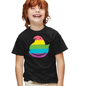 Rainbow Striped Easter Peep Kids T-Shirt For Youth Black - 1 of 4