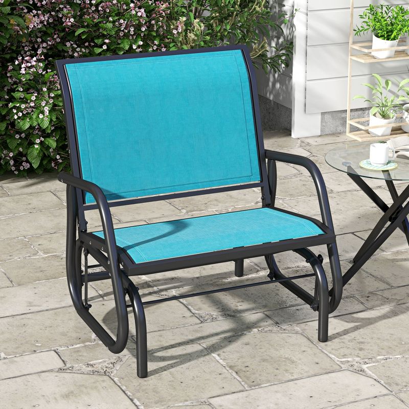 Outsunny Outdoor Glider Chair, Swing Chair with Breathable Mesh Fabric, Curved Armrests and Steel Frame for Porch, Garden, Poolside, Balcony, Blue, 3 of 7
