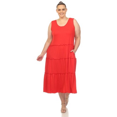 Women's Plus Size Scoop Neck Tiered Midi Dress - White Mark