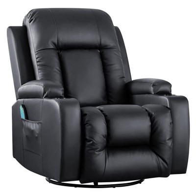 Multifunctional Massage Rocking Chair, Leather Lounge Chair with Heat, Vibration Function, Comfy Glider Rocker with Adjustable Footrest, Electric Mass