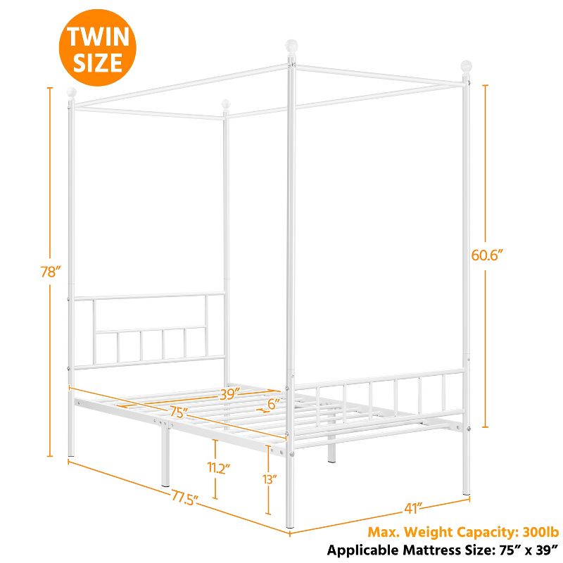 Yaheetech Metal Canopy Platform Bed Frame with Headboard and Footboard and Slatted Structure, 3 of 7