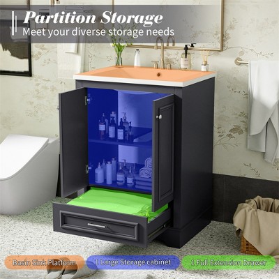24'' Gray Freestanding Bathroom Vanity with Ceramic Sink