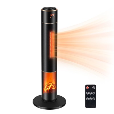 ROVSUN 33''Tower Space Heater with Remote Control, Oscillation, 3D Realistic Flame Effect, Overheating & Tip-Over Protection for Room Indoor Use
