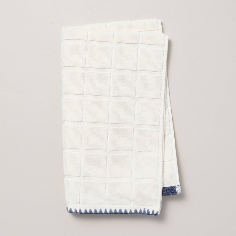 Grid Weave Terry Bath Towel Cream/Blue - Hearth & Hand™ with Magnolia, 1 of 6