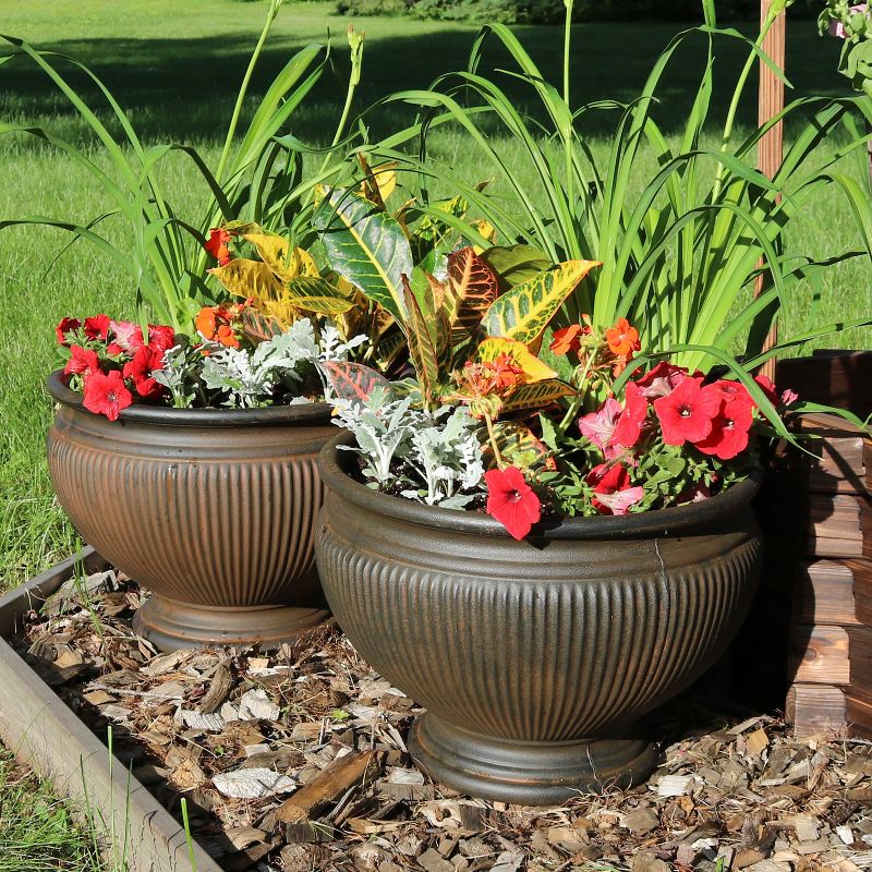 Sunnydaze Indoor/Outdoor Patio, Garden, or Porch Weather-Resistant Double-Walled Elizabeth Ribbed Urn Flower Pot Planter - 15", 2 of 9