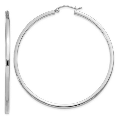 Black Bow Jewelry 2mm, 14k White Gold Square Tube Round Hoop Earrings, 55mm (2 1/8 Inch)