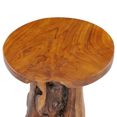 Rustic Charm Solid Teak Wood Round Coffee Table 15.7"