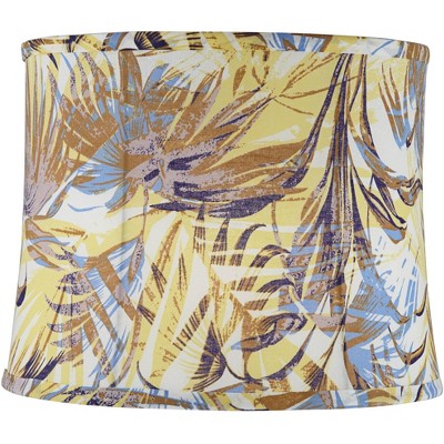 Springcrest Neiva Yellow Palm Leaf Medium Soft Drum Lamp Shade 13" Top x 14" Bottom x 11" High (Spider) Replacement with Harp and Finial