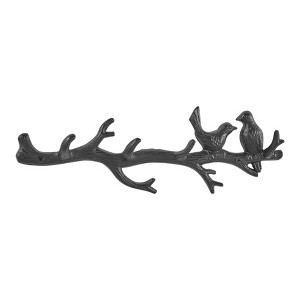 Danya B. Dark Brown Cast Iron Birds on Tree Branch Decorative Wall Sculpture Utility Hook Unit with 4 Hooks - 1 of 4