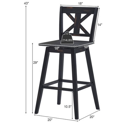 Set of 2 Black Swivel Rubber Wood Bar Stools