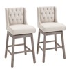 TOAOTBNBOB 180°Swivel Bar Stools Set of Two, Wood Bar Chairs with Footrests and Button Tufted Back, Bar Height Barstools for Kithcen Island, Beige - 2 of 4