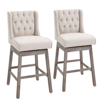 HOMCOM Bar Height Bar Stools Set of 2, 180 Degree Swivel Kitchen Island Stool, 30" Seat Height with Wood Footrests, Button Tufting